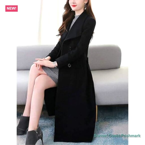 Wool Blend Trench Coat with Shawl Collar, Double Breasted - Picture 6 of 6